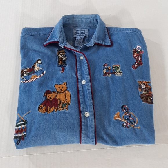 Cambridge Dry Goods Embroidered Christmas Toys Denim Shirt - Picture 2 of 7